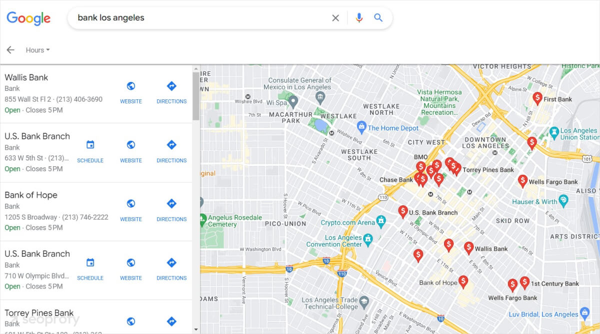 seo for banks Google Maps