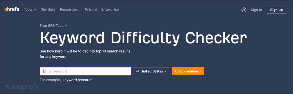 Ahrefs' Keyword Difficulty Checker