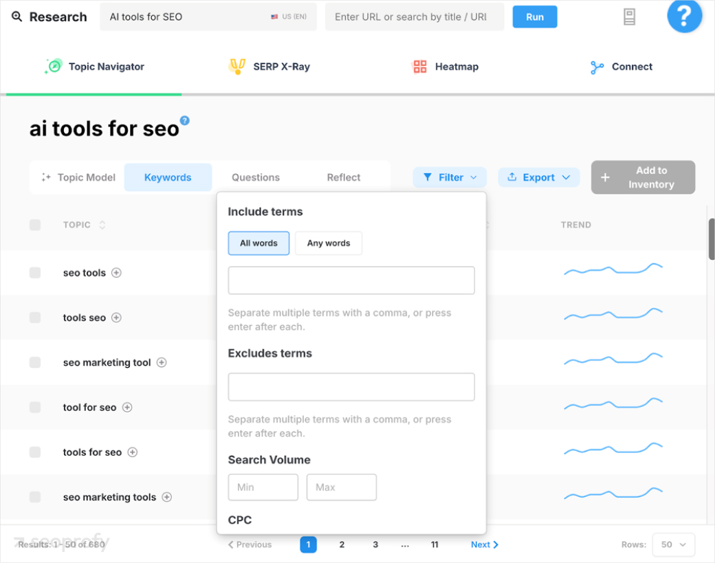 Filter the keywords based on terms you need to include