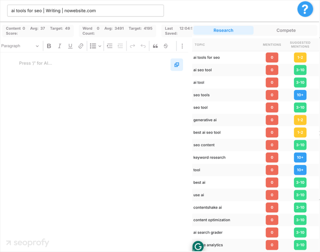 Start working on article in MarketMuse