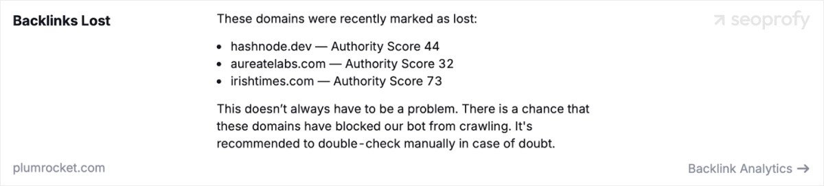 CopilotAI shows you is the amount of backlinks you’ve lost