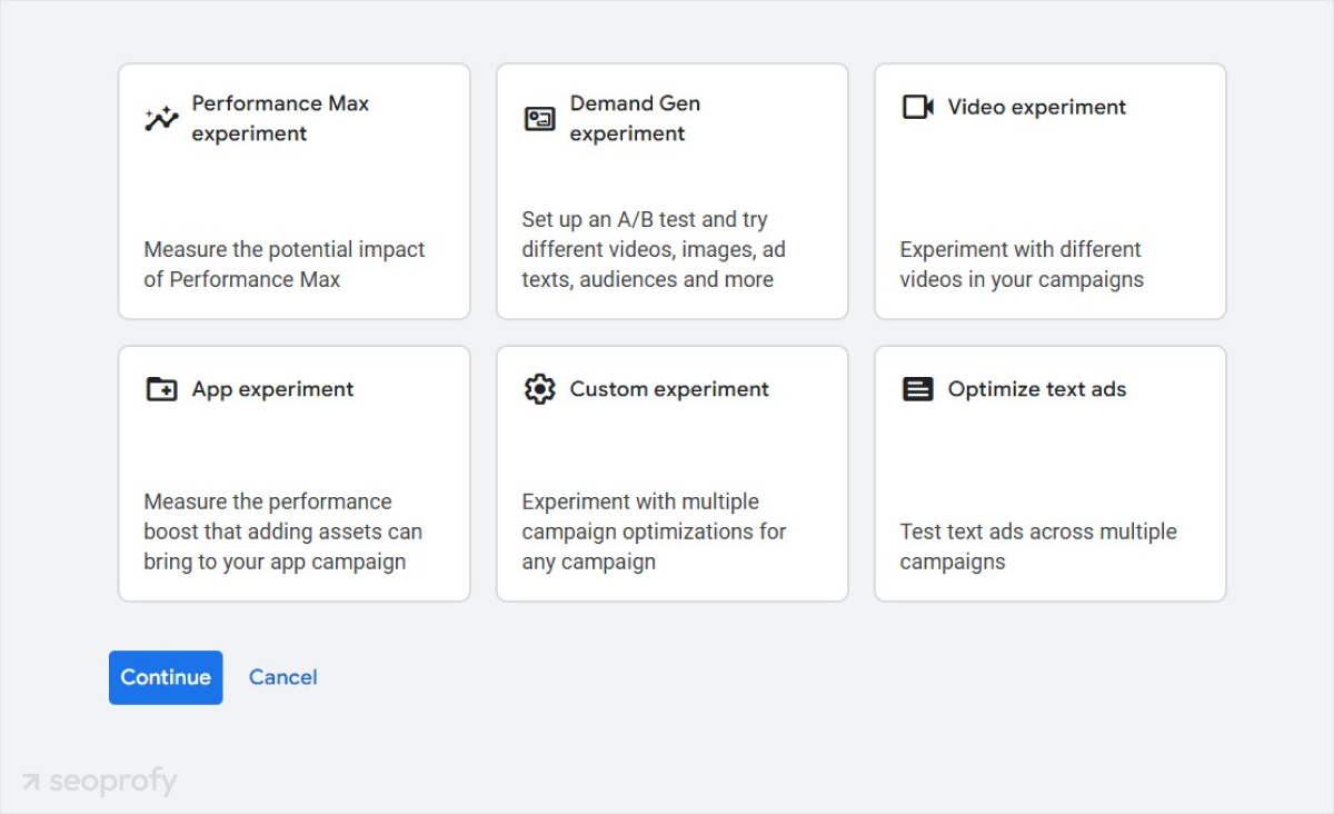 Choose the type of experiment