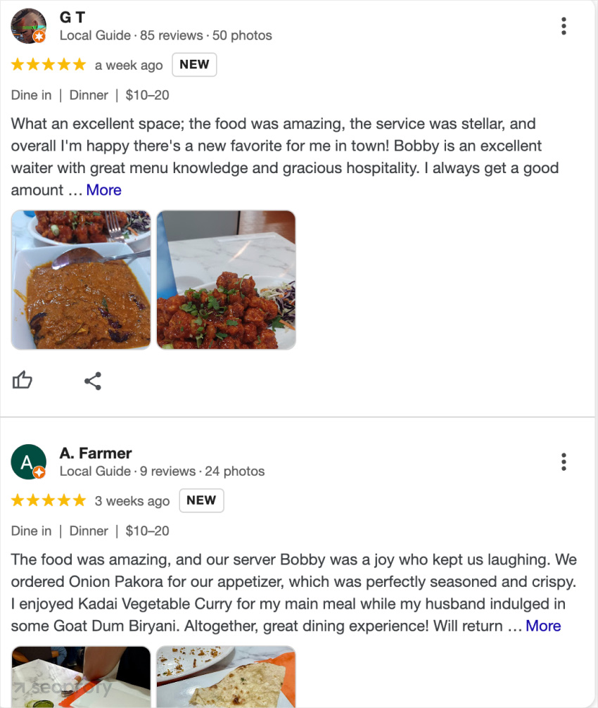 Screenshot of customer reviews with high ratings