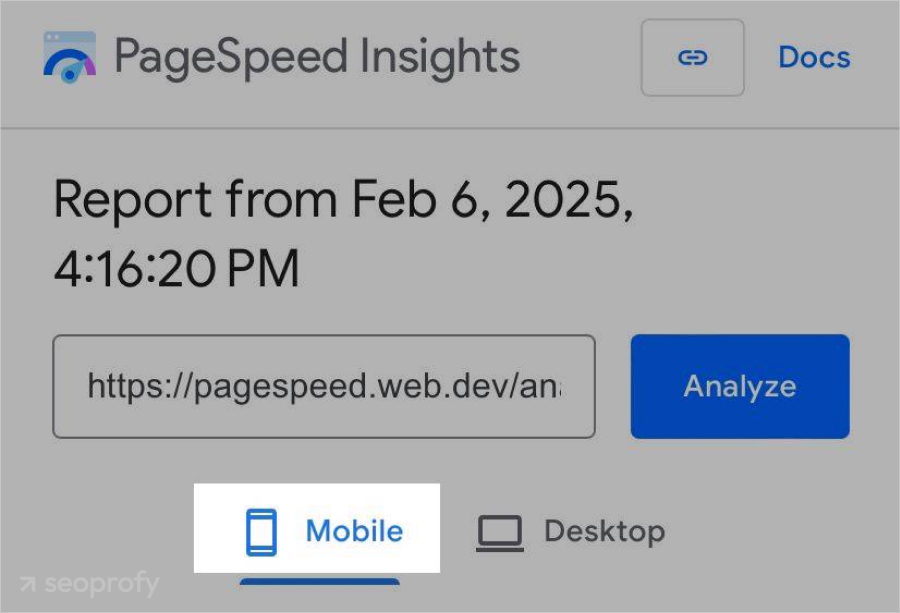 Page Speed Insights Mobile optimization