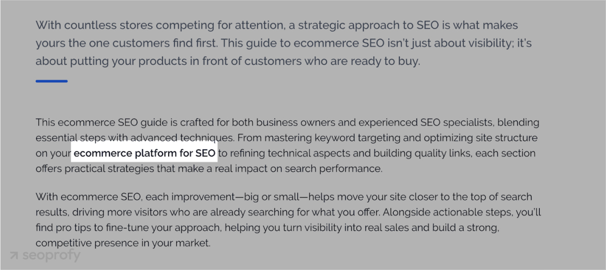 Using a descriptive anchor like “ecommerce platform for SEO”