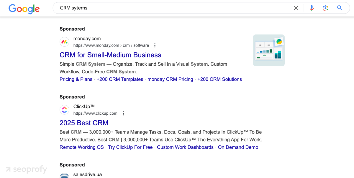 Paid ads on the search results page