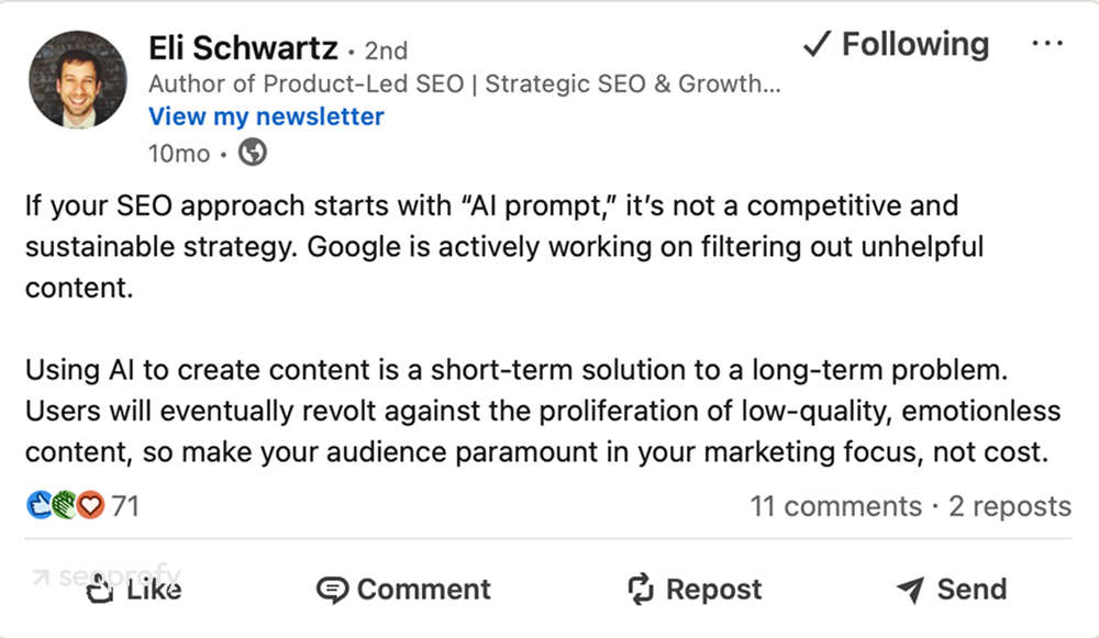 Eli Schwartz about AI content