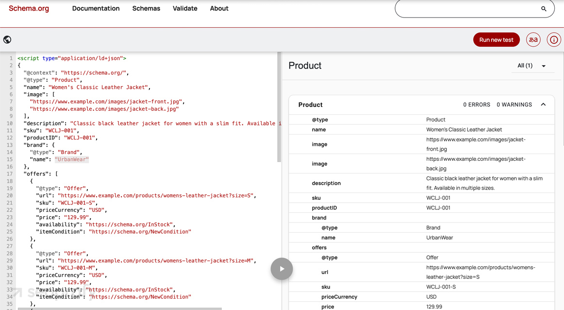 JSON-LD Snippet for a Hypothetical Fashion Item