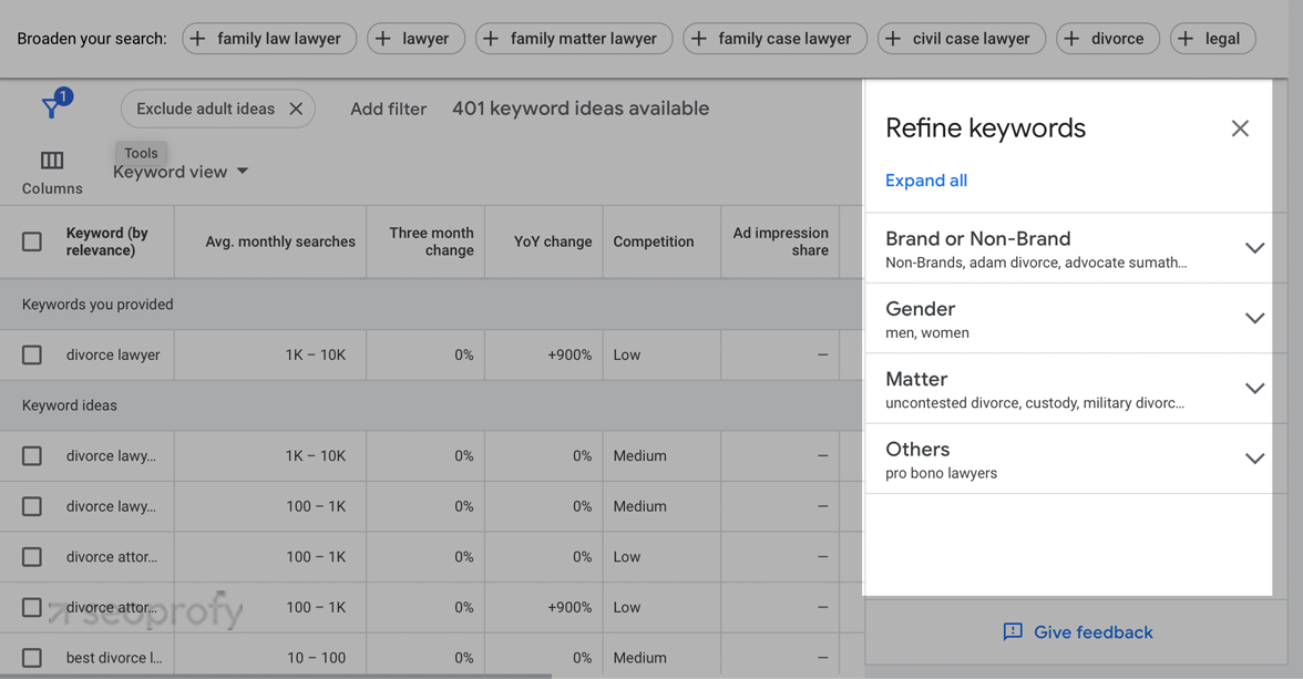 Refine Keywords Sidebar