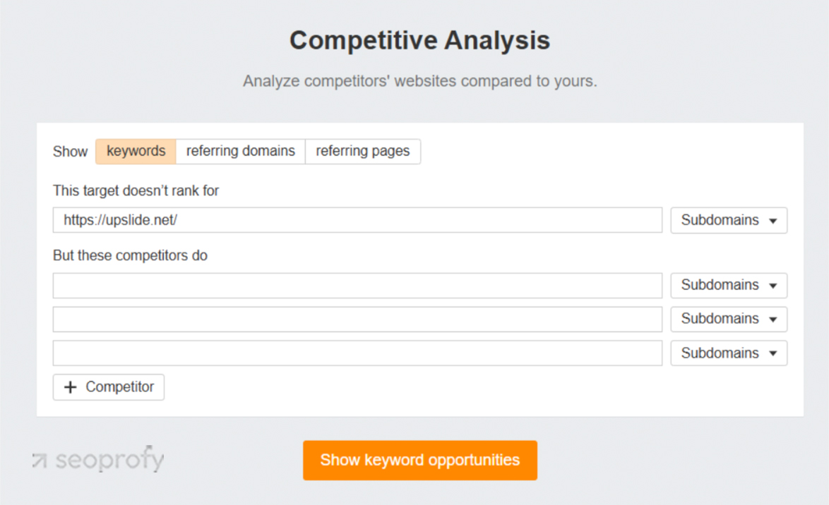 Search Keywords with Competitor Analysis
