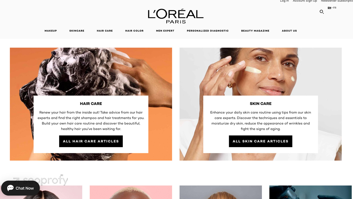 L’Oréal’s website