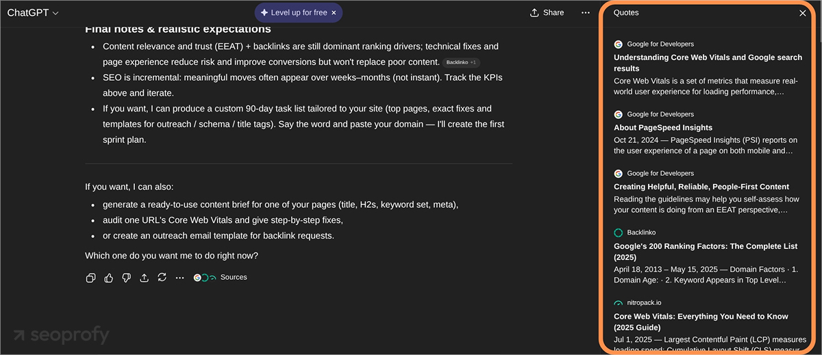 AI-platform refers to your content and includes a link to your website