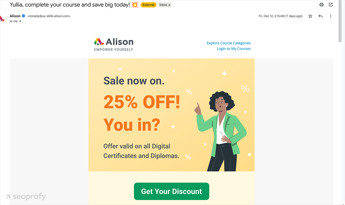 Email Offering Discount