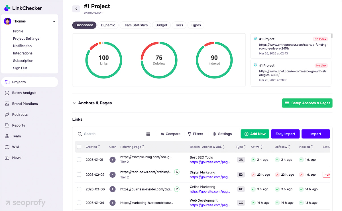 LinkChecker.PRO API connections