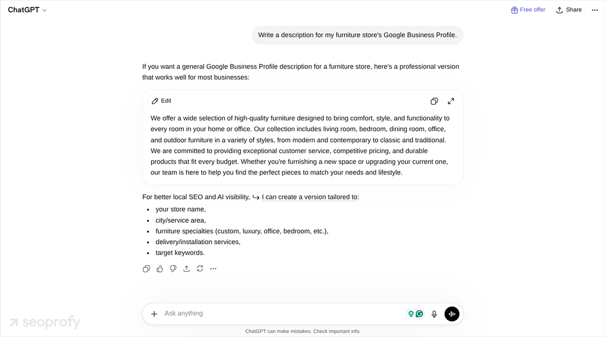 Optimize Google Business Profile with AI